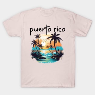 Puerto Rico - Beach Scene (Black Lettering) T-Shirt